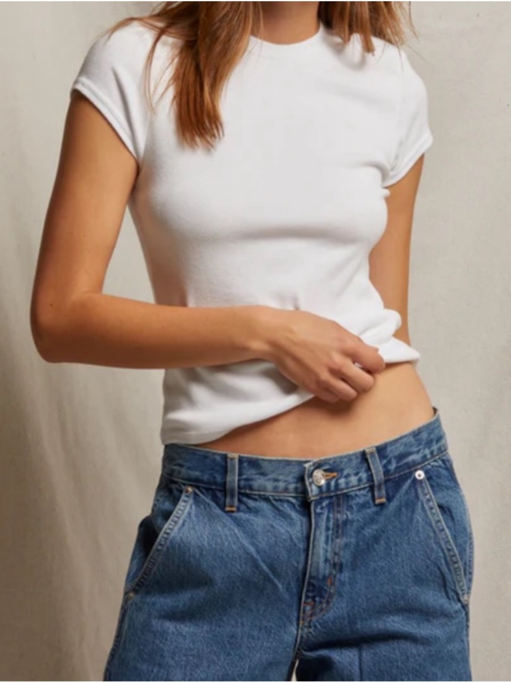 perfectwhitetee Medium Jude Ribbed Baby Tee Crew Neck White